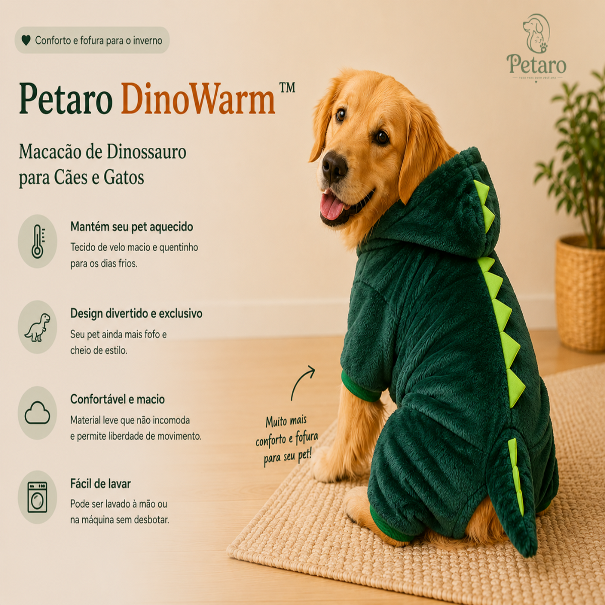 Petaro DinoWarm™ — Macacão de Dinossauro para Cães e Gatos